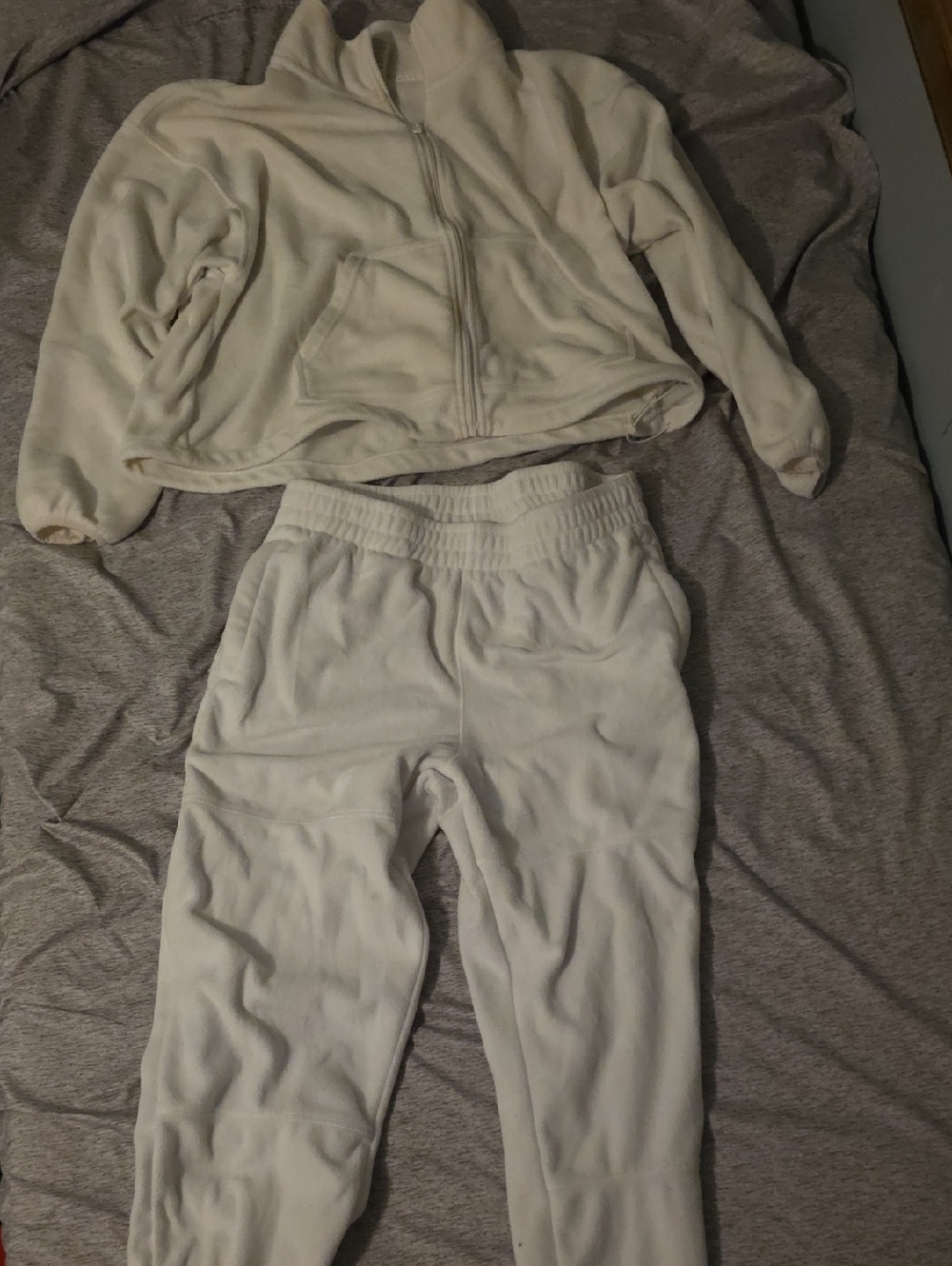 Womens White Fleece Zip Jacket and Pants Set